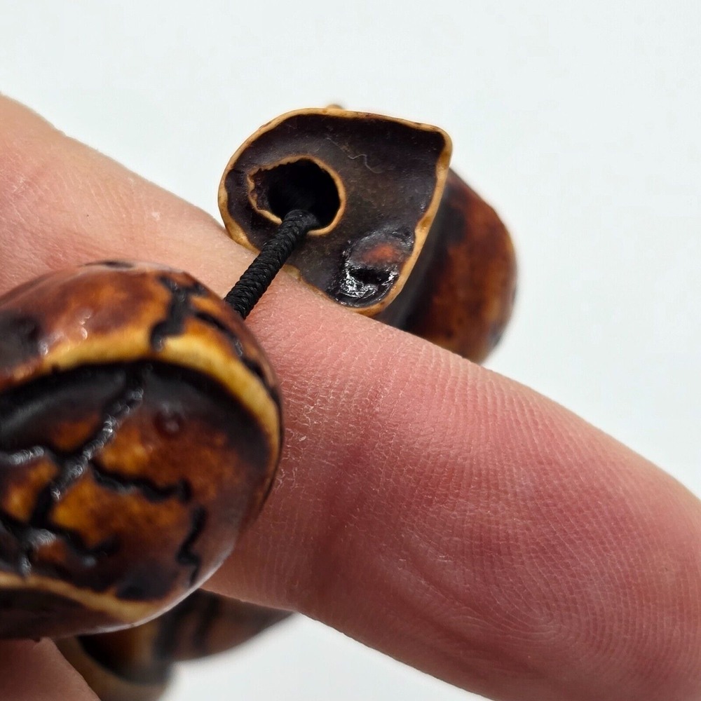 Skull Bead Bracelet Brown Resin Carved Stretch Goth Punk Biker Halloween‎ - Picture 6 of 8